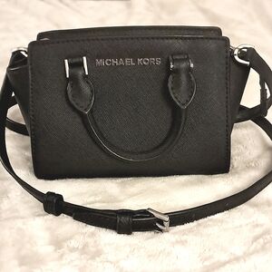 Michael Kors Black Leather Crossbody Satchel.